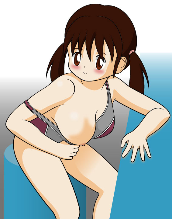Japanese lycra fetish girl shows her tits
