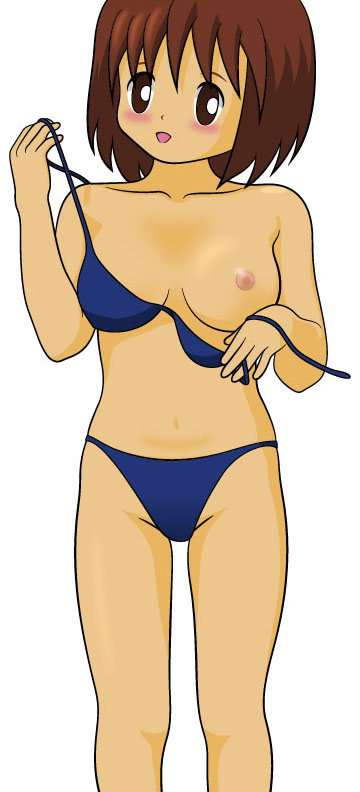 a young girl in bikini shows her tits