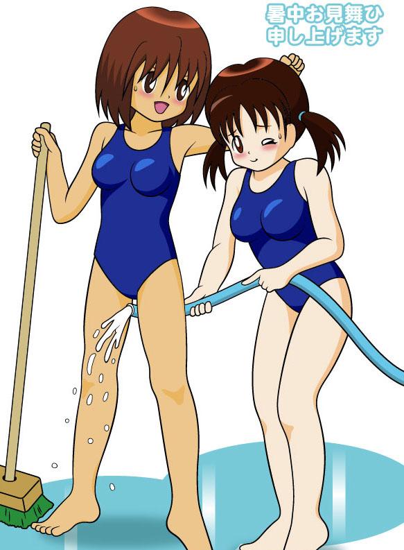 minimal hentai - 2014 summer greeting (two girls' swimming pool cleaning) (no nude)
