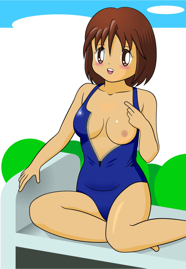 minimal hentai - front-zip swimsuit girl shows her tits