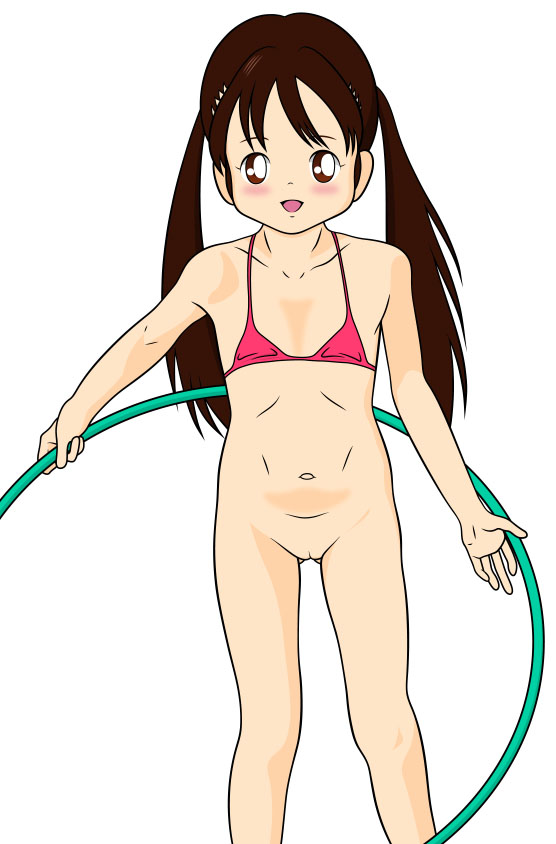 minimal hentai - a girl who play with hoop shows her cute slit