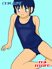 a boy in a one-piece (girl's style) swimsuit (trap)