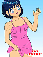 a boy in a one-piece (girl's style) swimsuit (trap)